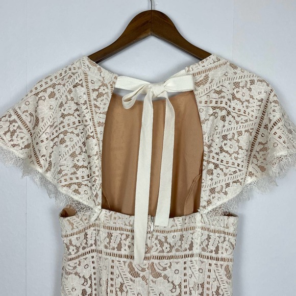 Endless Rose | White Lace Neutral Layering Open Tie Back Flutter Sleeve Dress - Picture 4 of 7